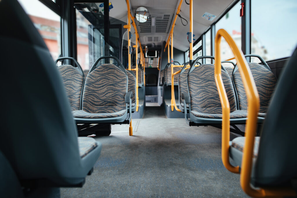 Public bus with no people during COVID-19 worldwide epidemic.